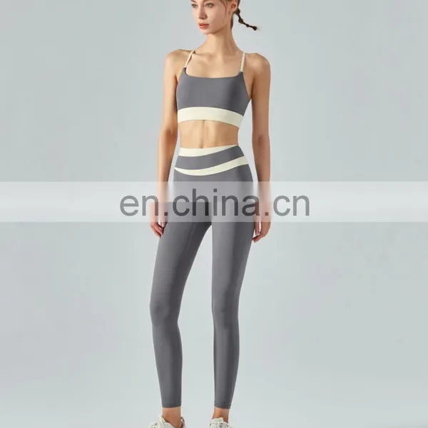 TiK ToK New Activewear High Waist Leggings 2 Piece Yoga Sets Sports Bra Fitness Pants Colour Blocking Workout Gym Athleric Sets photo-4