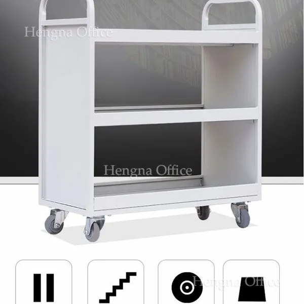 Mobile Book Trolley | Foldable Steel Design | Ergonomic Push Handle & Quiet Wheels | Nursing Home Book Cart