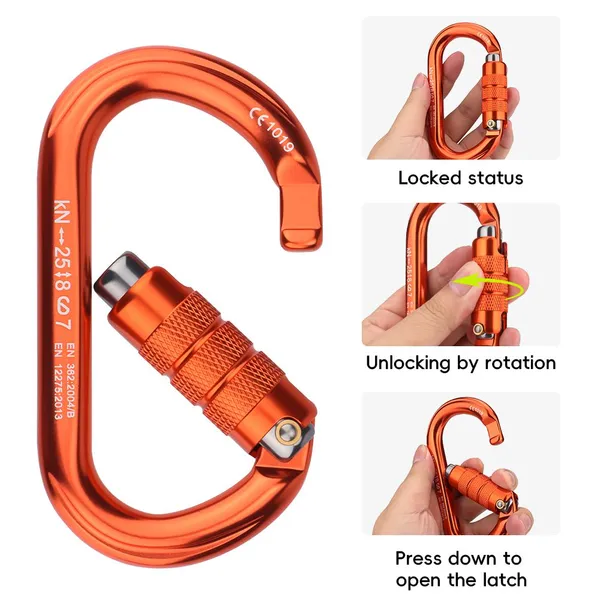 O Type Screw Gate Carabiner 25kN CE Safety Carabiner 7075 Aluminum Alloy Locking Carabiner for Rock Climbing Mountaineering Aerial Work Rescue photo-4