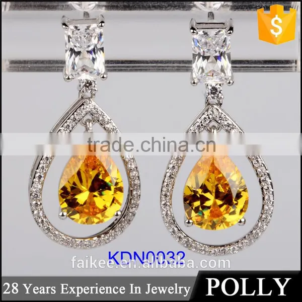 High Polished Gold Plated Crystal Zircon Silver Earrings photo-3