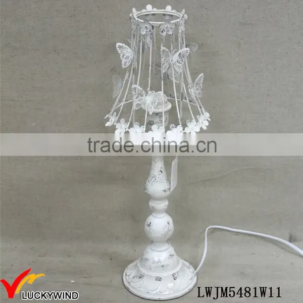 Quaint Beautiful Rusted White Metal Table Lamp With Butterfly photo-2