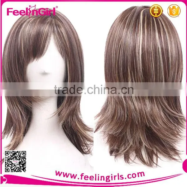Mixed Brown Golden Adjustable Elastic Trim Women Synthetic Wig photo-3