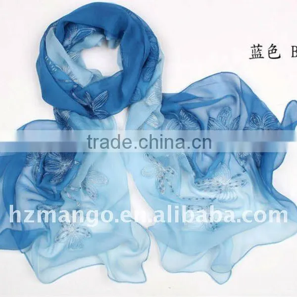2016 Latest Fashion Embroidery Two-tone Color Silk Scarf