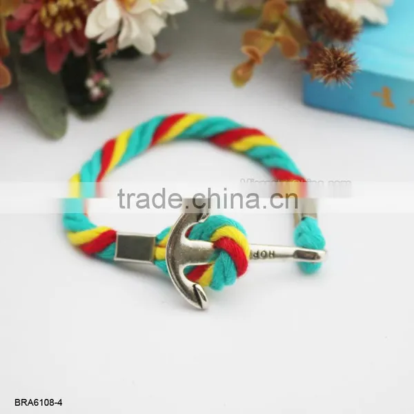 Wholesale Antique Braided Cotton Rope Silver Anchor Charm Bracelet photo-4