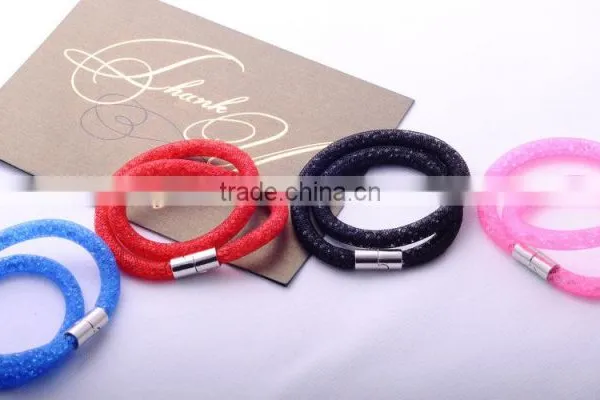 <<European Style Crystal Filled Magnetic Stretch Unisex Bangles Mesh Double Stardust Bracelets/ photo-2