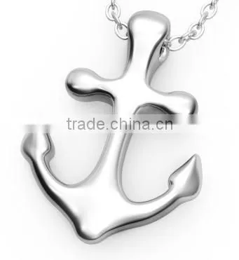 Rose Gold Stainless Steel Girls Pendant Silver CZ Inlay Anchor Pendant Necklace photo-5