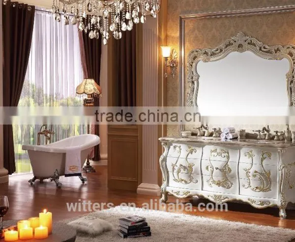 Palace Royal White Wooden Bathroom Vanity Furniture Exquisite Carved Solide Wood WTS807 photo-6