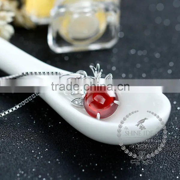 925 Sterling Silver Deer Horn Garnrt Necklace Fashion Women Necklace Supplies 6360443 photo-2