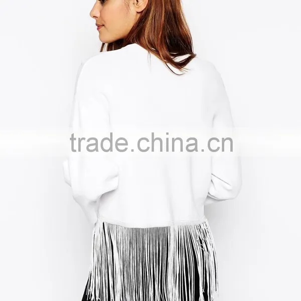 High Fashion Design Sexy Women Sweater Structured Knit With Fringing Sweater photo-2