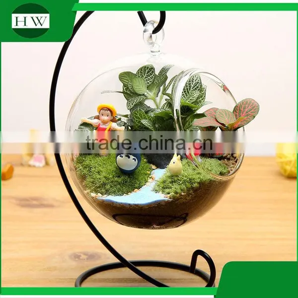 Home Goods Decorative Hanging Slanted Clear Round Glass Decoration Bonsai Vase With Metal Stand photo-4