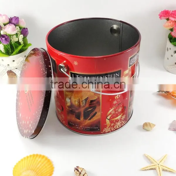 Food Grade Big Round Custom Handle Popcorn Tin Box OEM photo-2