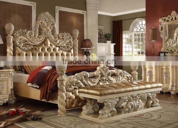 Wooden Hand Carved European Style Fancy Classical Canopy Bedroom Furniture/King Bed For Luxury Villa(MOQ=1 SET) photo-2