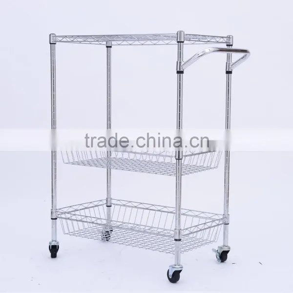 Metal Wire Kitchen Rack With 4 Wheels, Kitchen Storage Rack Trolley Cart photo-2