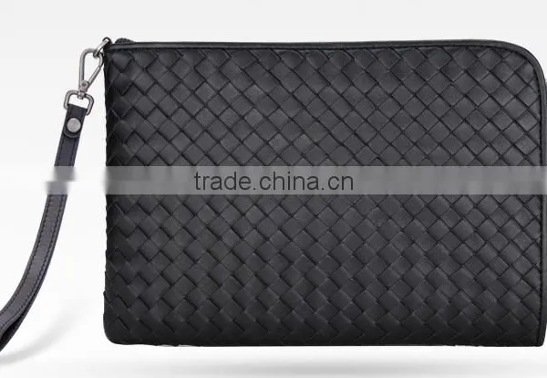 Wholesale High Quality Luxury Business Style Genuine Soft Shipskin Leather Woven Suede Wallet Envelope Bag Men Cltch Handbag photo-2