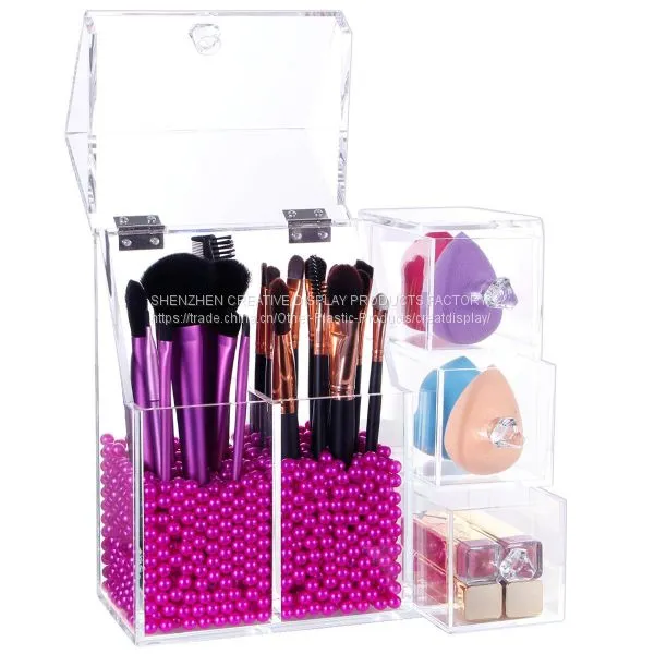 Acrylic Brush Holder Lipstick Puff Drawer Dustproof Box photo-3