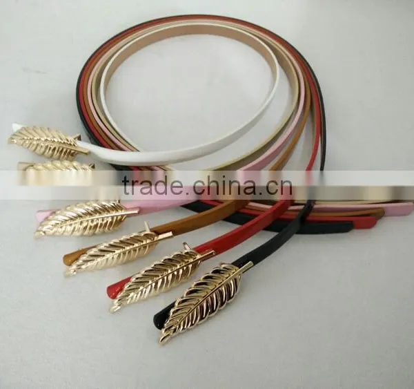Wholesale Leaf Pattern Alloy Buckle Sex Women Lady Thin PU Waist Belt photo-3