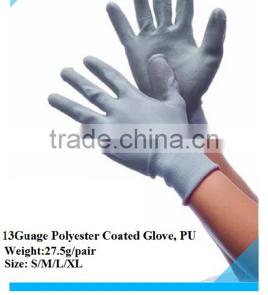 Polyester Work Gloves Rubber Latex Palm Coated/PU Coated,Knit Wrist Cuff,S,M,L,XL,Industrial or Household