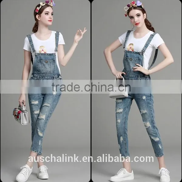 Autumn New Style High Quality Washed Damaged Bib Pants Customized photo-5