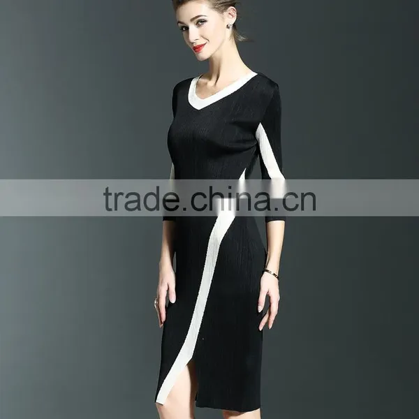 Exquisite Ladies 3/4 Sleeve Draped Package Hip Elastic One Piece Dress photo-5