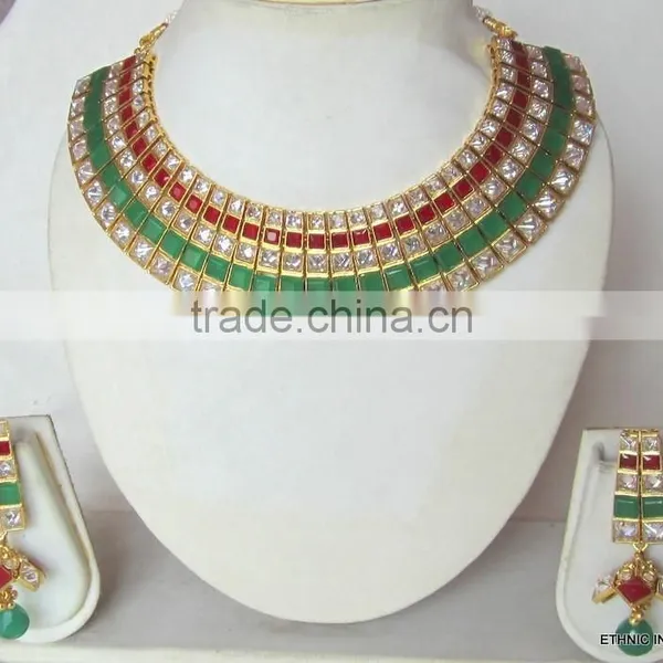 Crystal Bollywood Necklace Jhumka EARRING Set photo-2