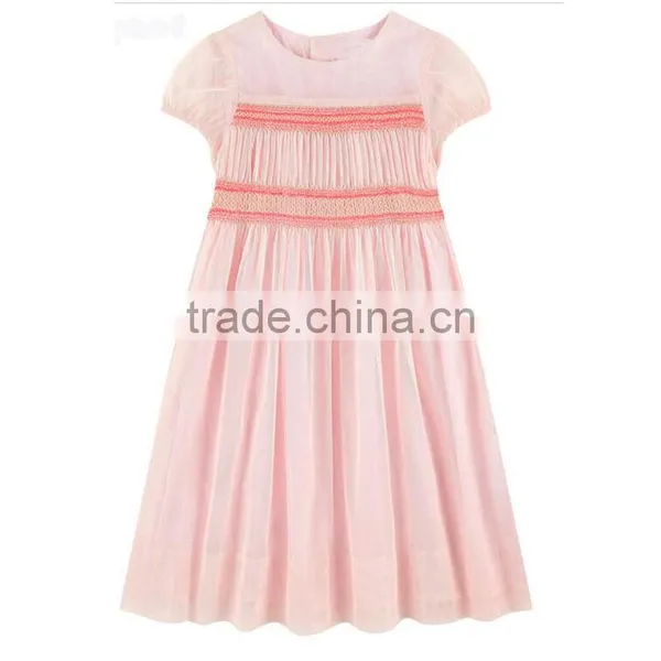 Plain Pink Chiffon Smocked Girl Dress