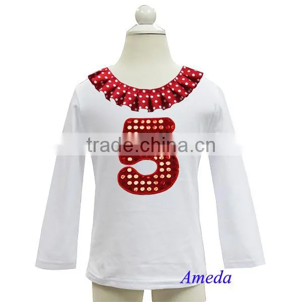 Polka Dots Collar Bling Red Number 1 2 3 4 5 6 White Long Sleeves Top photo-5