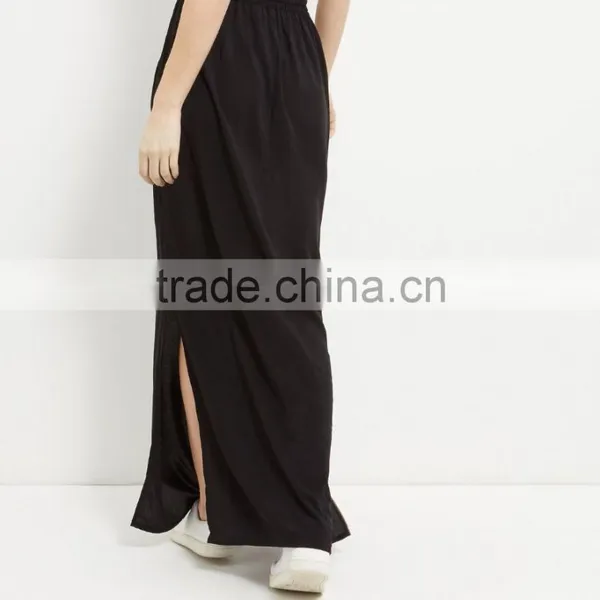 Black Split Side Chiffon Long Maxi Skirt photo-3