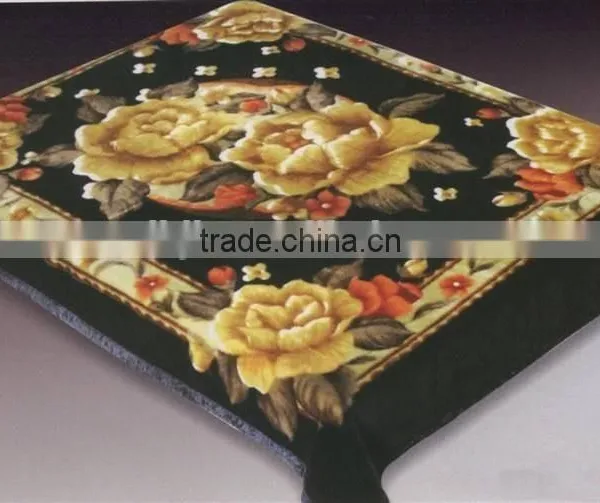 100%polyester Raschel Blanket Golden Flowers Print Blanket 05