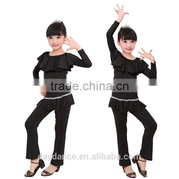 Kids Gymnastics Dance Tops And Pants Suit Children Girls Lotus Leaf Collar Latin Dance Costume photo-2