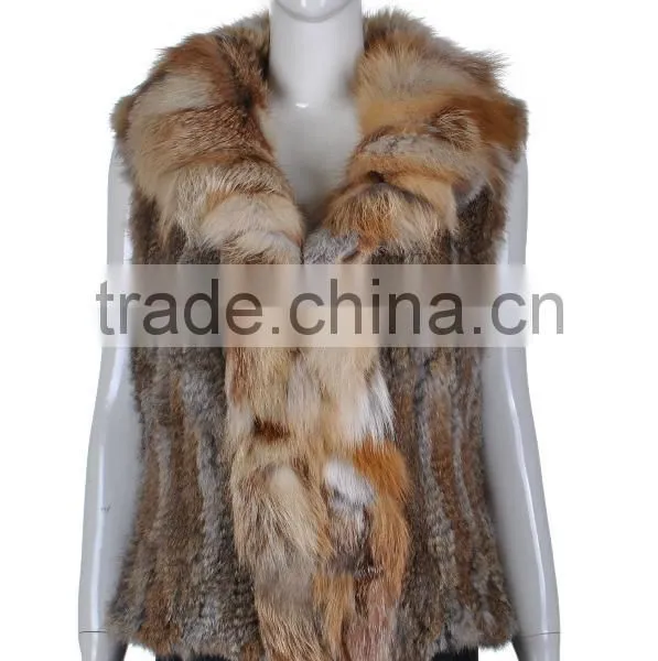 YR263 Genuine Rabbit Knit Fur Vest With Fox Collar Top Quality photo-4