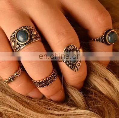5PCS/Set Fashion Jewelry Gold Plated Turquoise Above Knuckle Ring Midi Ring photo-2