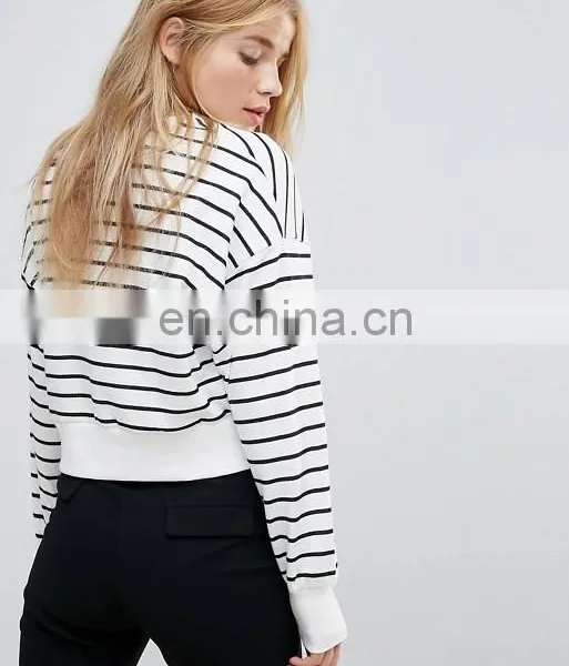 OEM Factory High Quality Simple Design Sweatshirt New Look Stripe Crop Sweat photo-2