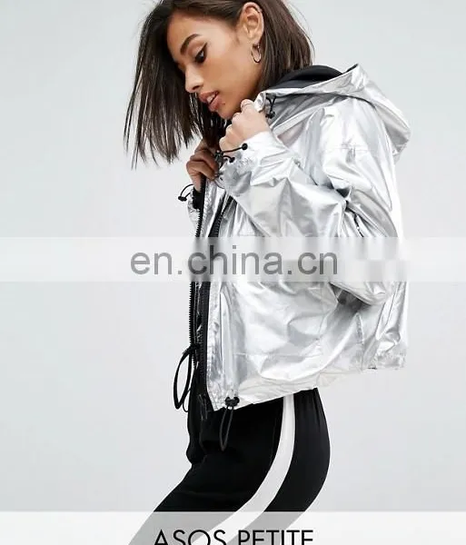 High Quality Female Fashion Design Ladies Hoody Metallic Jackets Women Outdoor Long Sleeve Jackets Facotry photo-2
