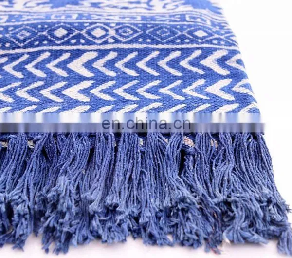 Indian 4 X 6 Ft Indigo Blue Cotton Block Print Accent Area Dhurrie Rug Flat Weave Hand photo-2