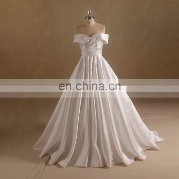 Newest Pleated Off Shoulder Satin Wedding Dress 2017