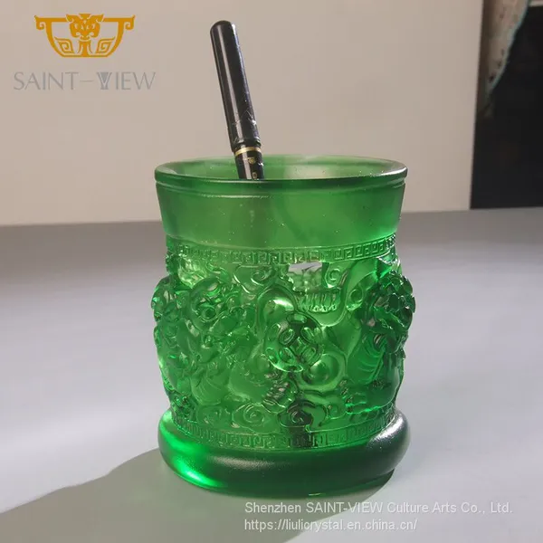 Colored Glaze Fancy Business Gift Auspicious Lions Animal Home Decor Pen Holder Desktop Display Rack Stand photo-3