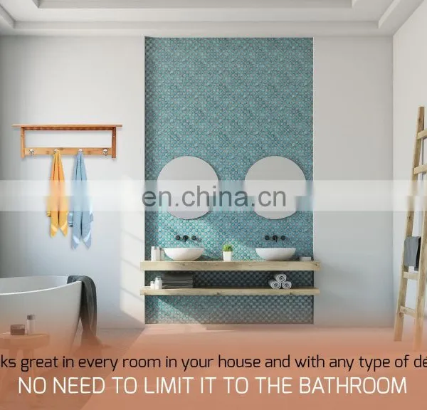 Bamboo Bathroom Shelf Wall Mounted Storage Organizer Towel Shelves Kitchen Living Room With 4 Stainless Steel Hooks photo-3