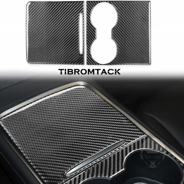 NO.2 TIBROMTACK Center Cup Console Cover Carbon Fibre Wrap-Around Cover Sticker 2-Piece for Tesla Model 3 photo-4