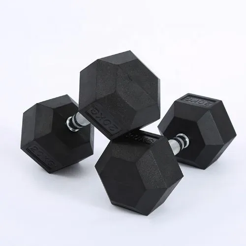 Black Rubber Hex Rubber Dumbbell Set