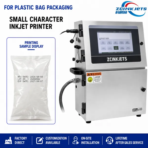 CIJ Inkjet Printer for Plastic Packaging Bags Pouches Date Batch Code Printing
