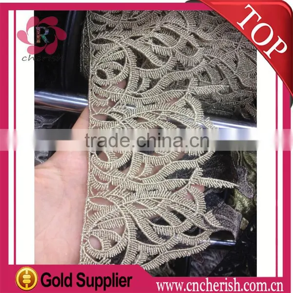 2016 New Fashion Coming Yellow Fancy Italy Lace Pine Leaf Shape Flower Fabric Crocheted Lace Fabric for Garment Dress