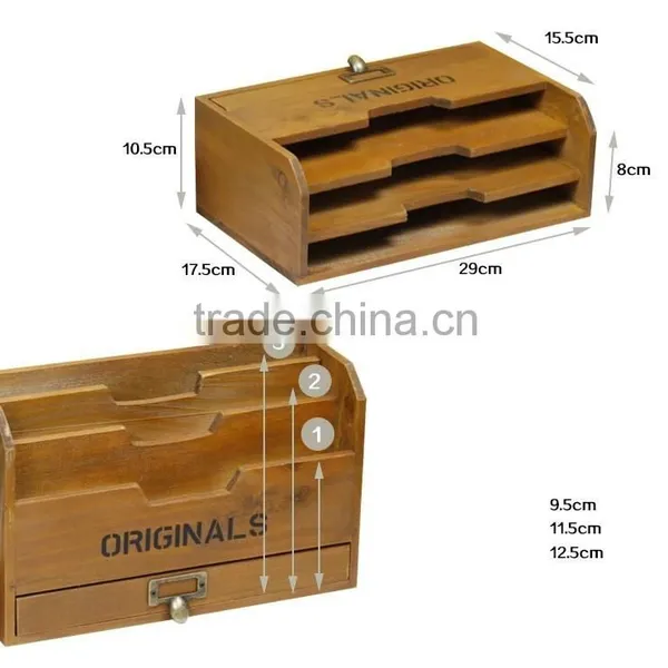 Wooden Organizer Box, Carrying Case Document Holder, Wood Compartment Storage Box, Paper Document Holder for Office photo-5