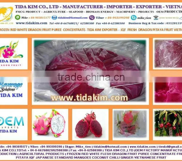 ASEPTIC FROZEN DRAGON FRUIT PUREE CONCENTRATE - TIDA KIM - MANGOES FRUIT RED WHITE FRESH PINEAPPLE - CAVENDISH BANANA