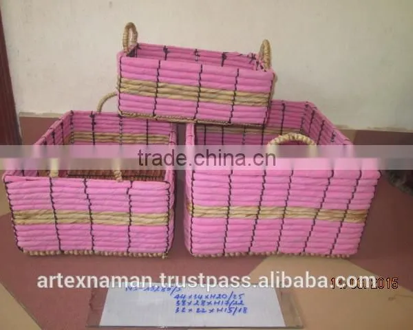 Rectangular Water Hyacinth Basket/Storage Basket With 2 Handle /Made in Vietnam Set of 3 photo-2