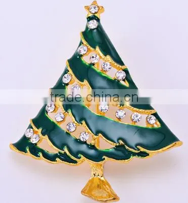 Green Christmas Tree With Gold Pattern Star Brooch photo-2