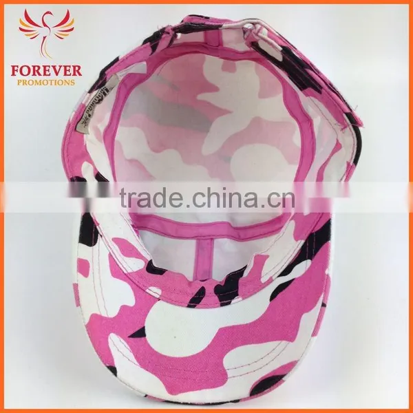 Chinese Supplier Pink Ribbon Embroidery Jean Camouflage Fabic Baseball Cap photo-3