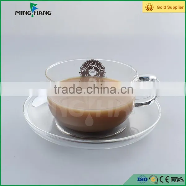 200ml Printing Glass Mug Coffee Cup With Saucer