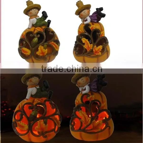 Thanksgiving Decoration Resin Scarecrow Figurine Led Solar Lighting