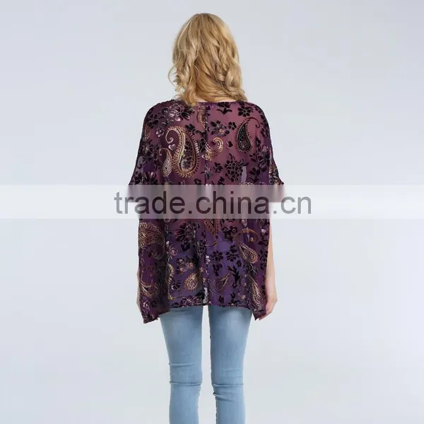 Women's Burnout Poncho With Paisley Floral Looking photo-6