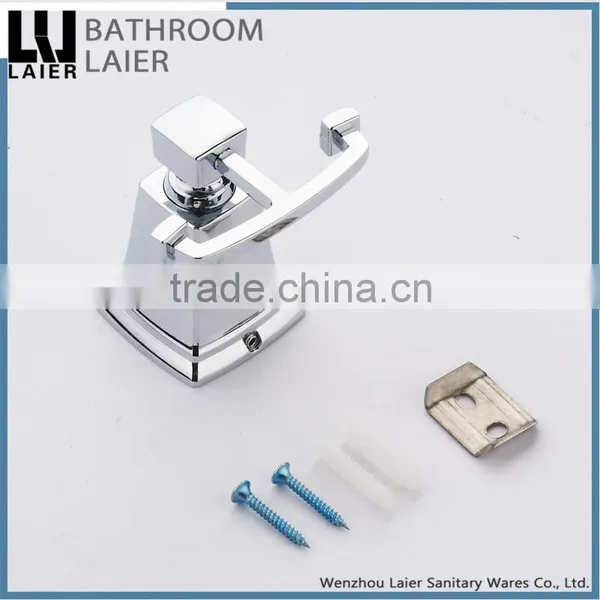 New Modern American Square Design Zinc Alloy Chrome Bathroom Accessory Set Double Robe Hook photo-3